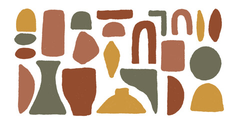 Rough figures silhouette set. Circle, rectangle and corner, arch. Abstract japandi decor. Vector geometry shapes boho aesthetic. Hand drawn organic element illustration on white background.