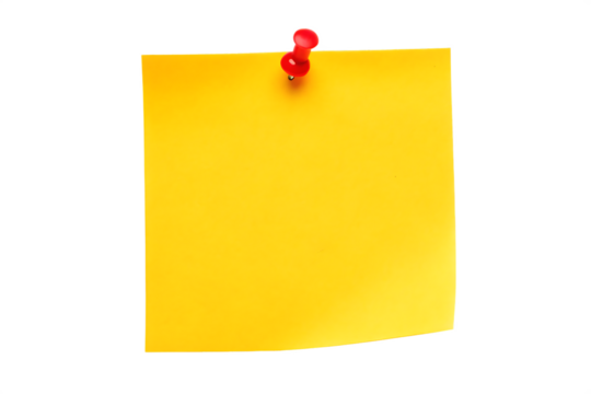 yellow sticky post it note with red pushpin isolated on white background PNG. GENERATIVE AI