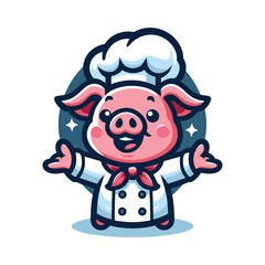 Cartoon Pig Chef Character Presenting with Open Arms and Smiling Face