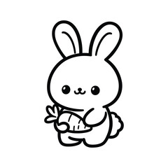 Cute Cartoon Bunny Holding a Carrot Isolated on White Background
