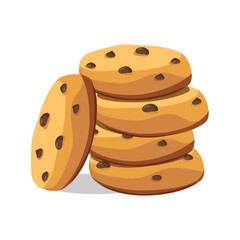 Delicious chocolate chip cookies isolated on white background. Stack of choco homemade cookies