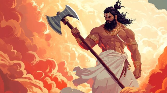 Commemorating parshuram jayanti  artistic depiction of lord parshuram with his legendary axe