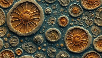 Obraz premium A detailed view of intricate fossil formations, showcasing the beauty of ancient life preserved in stone. Ideal for educational purposes and science illustrations.