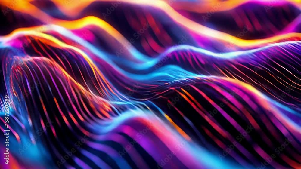 Poster Abstract wave texture with light lines on slow motion background.
