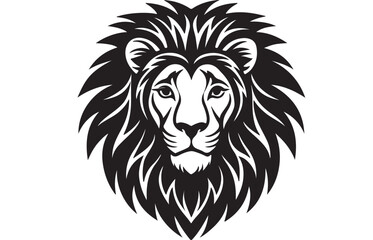 Obraz premium Lion Head Portrait: This iconic black and white illustration of a lion's face, showcasing the king of the jungle's strength, majesty and power, is a symbol of leadership, courage and determination.