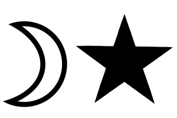 Clean vector illustration of a black crescent moon and star.