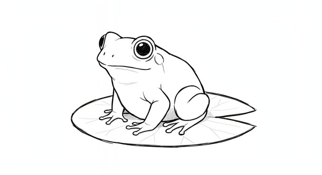 recommend clip art: Frog Sitting on Lily Pad Line Art Illustration for Coloring Book