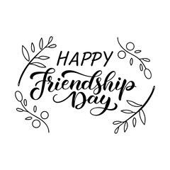 Happy Friendship Day hand lettering with floral wreath design