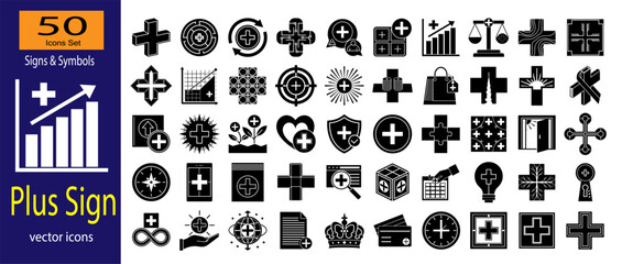 Collection of Plus Sign Icons and Symbols for Diverse Applications eps vector style.