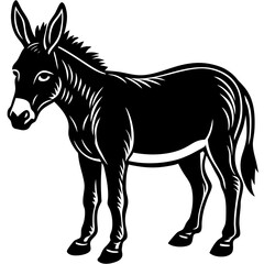 Donkey Silhouette Vector Art on Blank Background