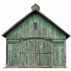 Rustic Green Barn with Weathered Wood Exterior Ideal for Farm and Country Themed Designs