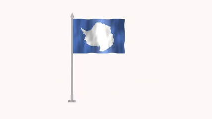 Flag of Antarctica , Pole flag of Antarctica on white screen, Antarctica 3D Animation flag waving in the wind isolated on white Background.