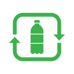 Fototapeta premium Recycle plastic bottle icon with arrows sign recycling, Reusable ecological preservation concept, Pictogram flat design, Isolated on white background, Vector illustration