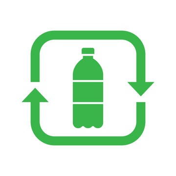Recycle plastic bottle icon with arrows sign recycling, Reusable ecological preservation concept, Pictogram flat design, Isolated on white background, Vector illustration