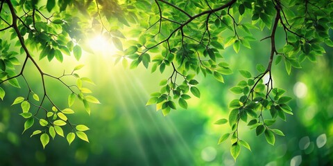 Fototapeta premium Vibrant Green Leaves Basking in the Warm Sunlight of a Serene Forest