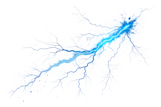 blue electric shock on transparent white background PNG