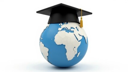 Globe wearing graduation cap symbolizing global education and learning concept.