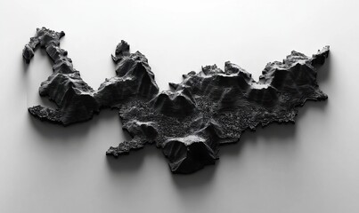 3D model of mountainous island, aerial view, white background, geography lesson