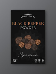 Premium Quality Hand Drawn Black Pepper seasoning powder label template