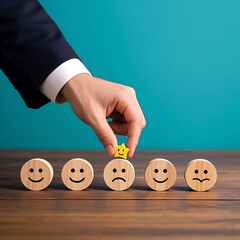 Wooden emotion tokens, customer satisfaction rating