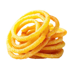 Fototapeta premium Stack of Jalebi, a popular sweet snack in South Asia and the Middle East. Crispy, syrupy, and delicious.