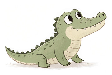 Cute Cartoon Alligator Character with Big Eyes and Playful Expression on Transparent Background