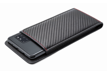 Sleek Black Carbon Fiber Smartphone Case with Red Stitching for Modern Mobile Protection