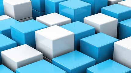 Obraz premium Abstract 3D Blocks, Blue White, Geometric Pattern, Modern Design