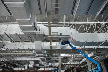 Industrial HVAC duct system in large building