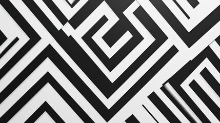 Fototapeta premium Abstract Black and White Geometric Pattern: A Monochromatic Maze of Lines and Shapes