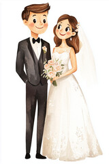 illustration of  happy bride and groom celebrating their wedding