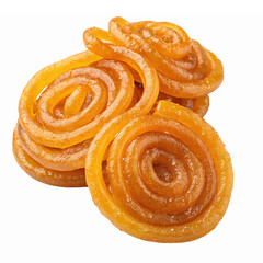 Fototapeta premium Delicious Indian Jalebi Dessert Sweets with Sweet Syrup and Golden Orange Color