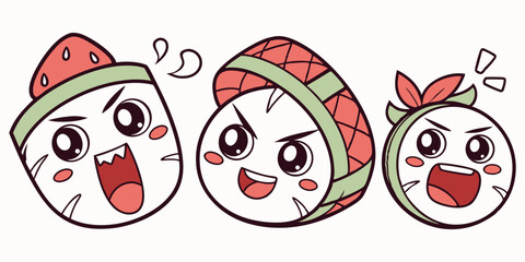 Kawaii cute face element vector . Funny Japanese emoticon in different expressions, big eyed, mouth, eyebrows. Cartoon character and face illustration. Design for decoration, sticker, icon, kids