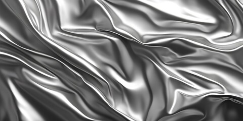 Fototapeta premium Shiny crumpled silver foil texture background with metallic sheen​ silk fabric background