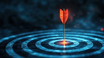 Achieving Success, Red Arrow Piercing the Bullseye of a Target