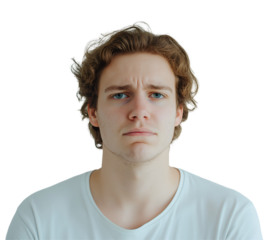A person showing a sad face isolated on a white background 