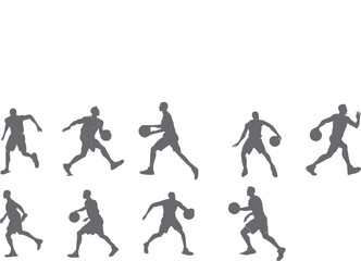 Collection of silhouettes of basketball players jumping and running. Suitable for sports elements such as matches, competitions or clothing.