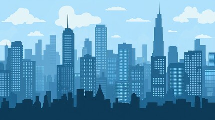 Fototapeta premium Cityscape Silhouette Dawn Blue Sky