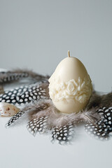 A collection of easter table decoration eggs celebrating a Happy Easter with copy space. Spa concept. Relax time.