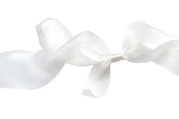 A sheer white ribbon with a flowing edge isolated on a white background