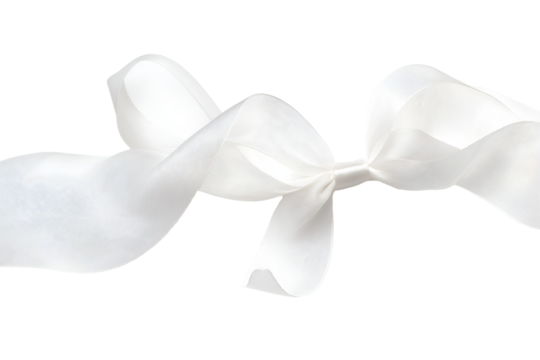 A sheer white ribbon with a flowing edge isolated on a white background