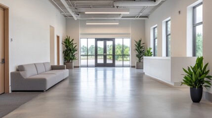 Fototapeta premium Artistic showcase in modern office building nong khai interior design bright environment wide angle creative space