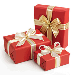 red gift box wrapped with  golden white ribbon