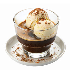 Delicious Coffee Dessert with Ice Cream and Chocolate Crumbles in a Glass Bowl
