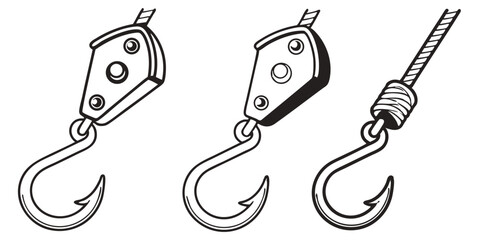 Vector Hook and Pulley System Illustrations for Industrial Use