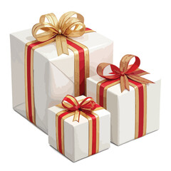 White gift box wrapped with  golden red ribbon