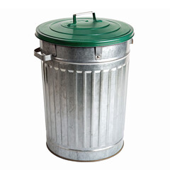 Metal Trash Can with Green Lid for Waste Disposal and Recycling Needs
