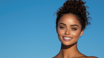 Radiant woman with a beautiful smile.  Natural beauty, healthy skin, and a happy expression