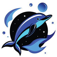 Surreal Space Dolphin Illustration – Cosmic Ocean Animal with Planets, Stars, and Vibrant Colors in Fantasy Style.