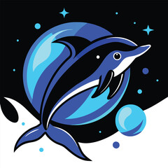 Surreal Space Dolphin Illustration – Cosmic Ocean Animal with Planets, Stars, and Vibrant Colors in Fantasy Style.